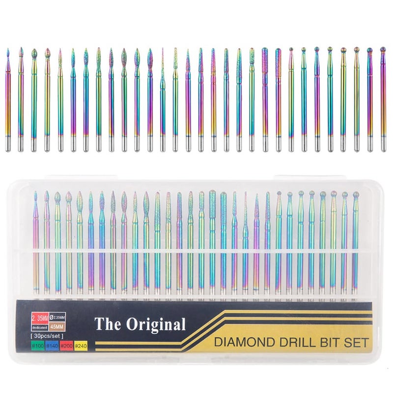 Eyech 30Pcs Nail Drill Bits Kit,Diamond Grinding Head Nail Art Drill Polish Head Kit for Acrylic Gel Nails Cuticle Manicure Pedicure