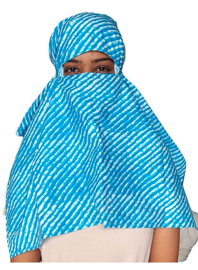 Women Skarf UPF 50+ Sun Protection Cotton layer Blue Checks Design - Image 3