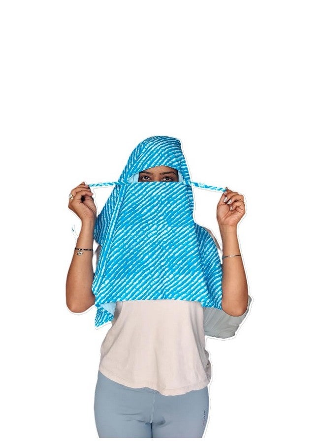 Women Skarf UPF 50+ Sun Protection Cotton layer Blue Checks Design - Image 1