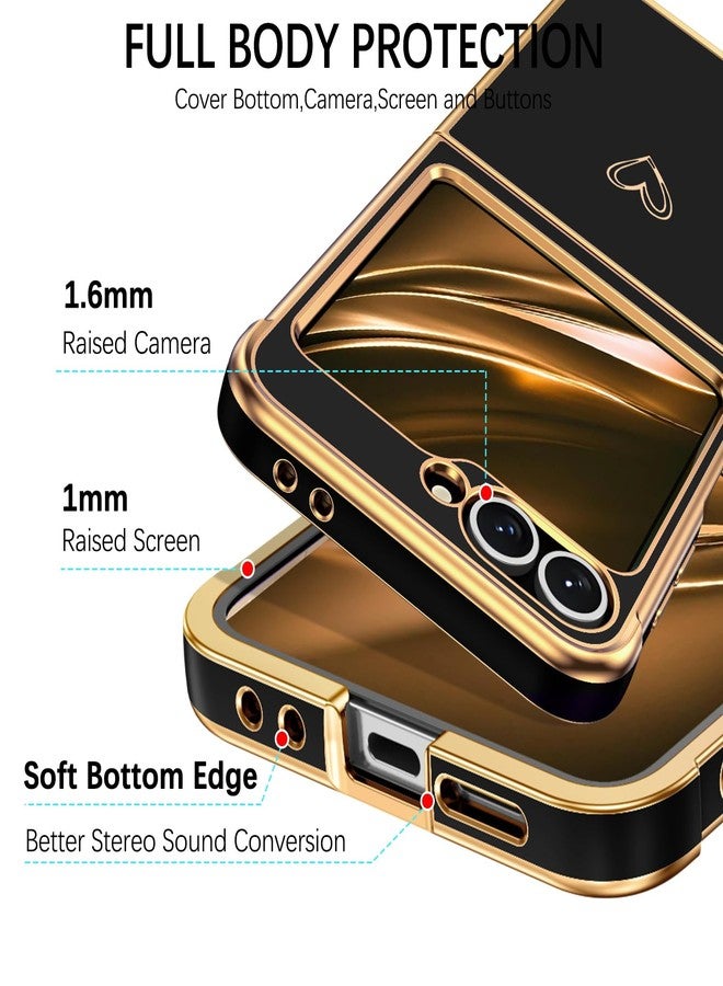 BENTOBEN for Samsung Galaxy Z Flip 6 5G Case, Cute Heart Luxury Gold Plating Slim Flexible TPU Bumper Protective Galaxy Z Flip6 Cover, Women Girls Phone Case for Samsung Z Flip 6 6.7'',Black - Image 3