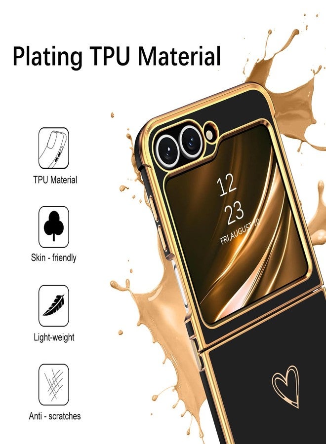 BENTOBEN for Samsung Galaxy Z Flip 6 5G Case, Cute Heart Luxury Gold Plating Slim Flexible TPU Bumper Protective Galaxy Z Flip6 Cover, Women Girls Phone Case for Samsung Z Flip 6 6.7'',Black - Image 5