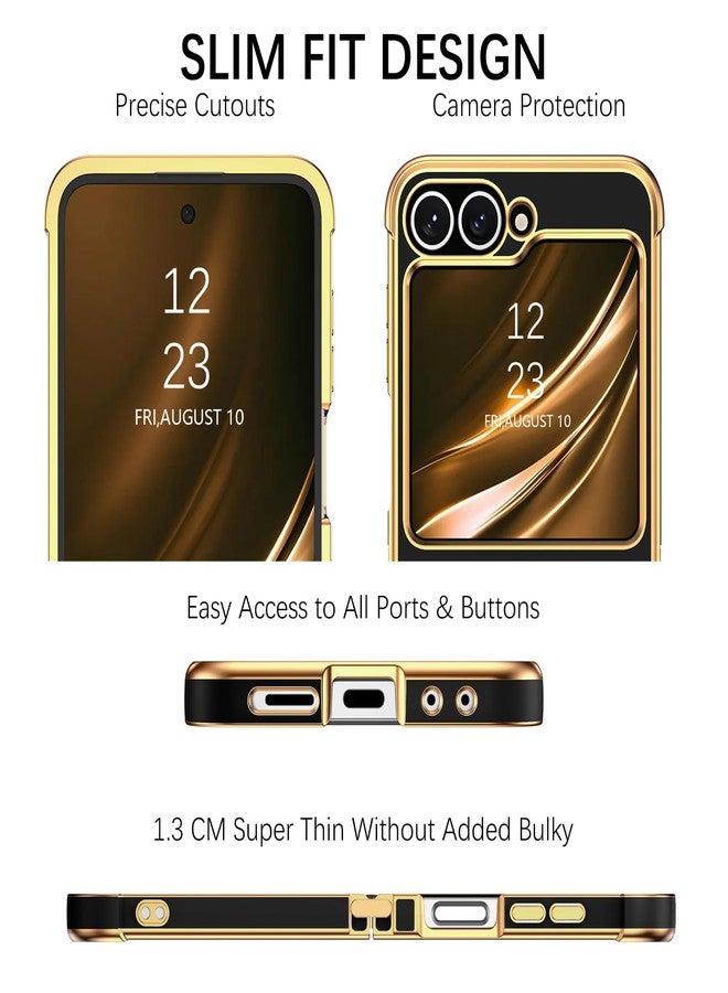 BENTOBEN for Samsung Galaxy Z Flip 6 5G Case, Cute Heart Luxury Gold Plating Slim Flexible TPU Bumper Protective Galaxy Z Flip6 Cover, Women Girls Phone Case for Samsung Z Flip 6 6.7'',Black - Image 2