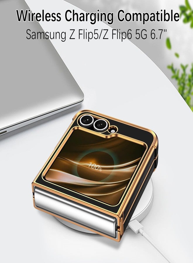 BENTOBEN for Samsung Galaxy Z Flip 6 5G Case, Cute Heart Luxury Gold Plating Slim Flexible TPU Bumper Protective Galaxy Z Flip6 Cover, Women Girls Phone Case for Samsung Z Flip 6 6.7'',Black - Image 4
