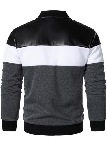 FANARCHER Mens Lightweight Bomber Jacket Casual Zipper Coat Color Block with Faux Leather Varsity Jacket - Image 5