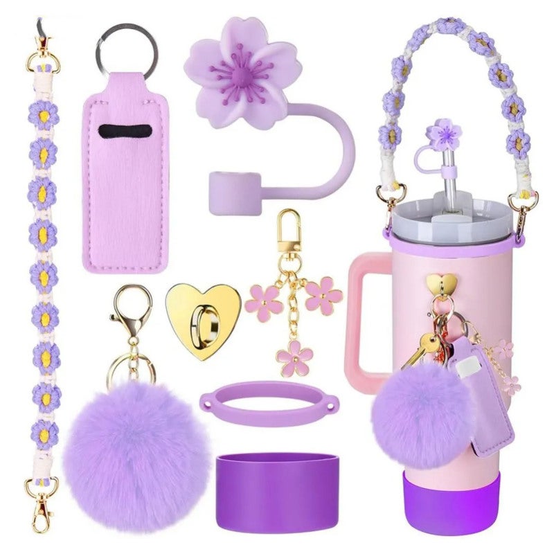 Premium Silicone Cup Accessories Purple Universal Decor With Lipstick Holder - Scratch Protection Handle Attachment for Travel Work Gym - Image 1