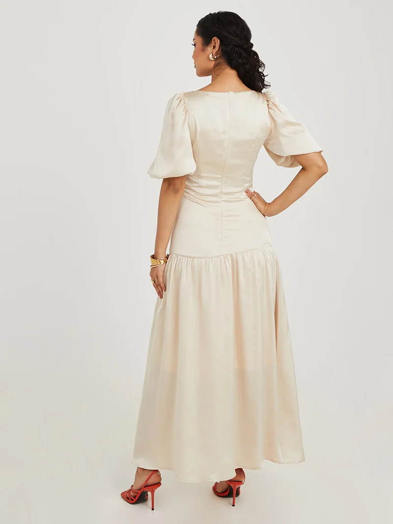 Styli Short Volume Sleeves Drop Waist A-Line Maxi Dress