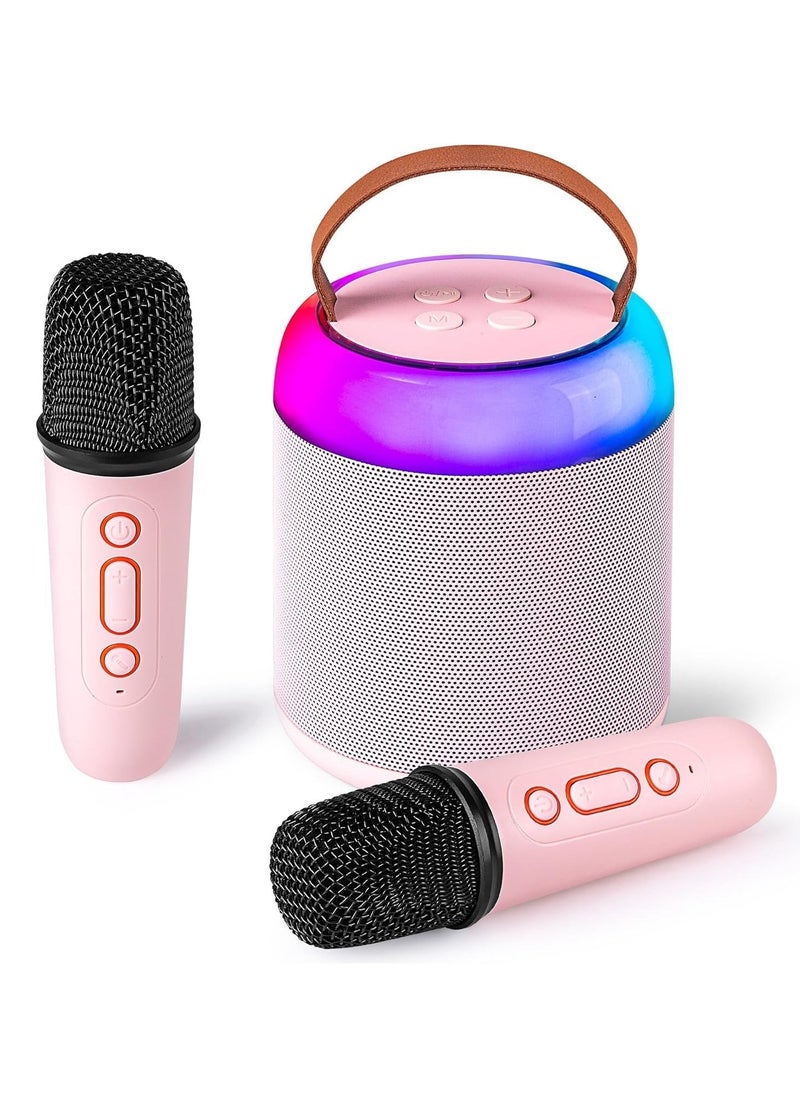 Generic Mini Karaoke Machine Set with 2 Wireless Microphones, Portable Bluetooth Speaker Toy for Girls and Boys, Supports Bluetooth, AUX, USB, TF for Party/Meeting/Wedding/Home/Outdoor (Pink)  - Image 1