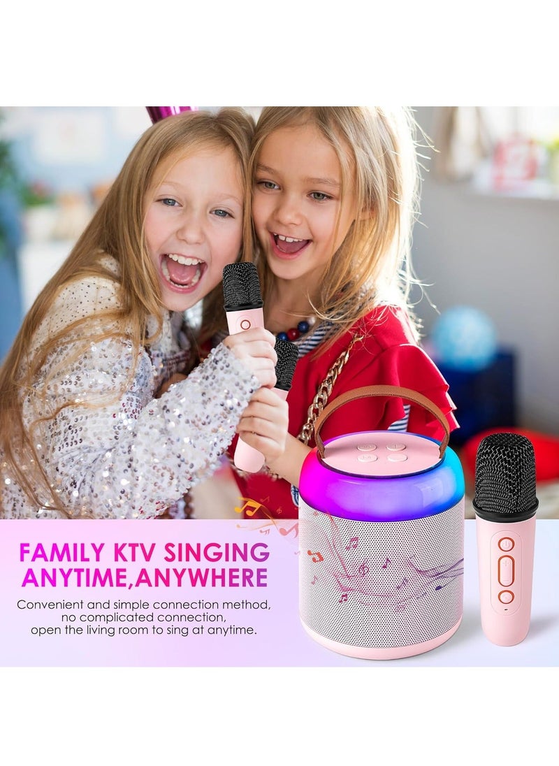 Generic Mini Karaoke Machine Set with 2 Wireless Microphones, Portable Bluetooth Speaker Toy for Girls and Boys, Supports Bluetooth, AUX, USB, TF for Party/Meeting/Wedding/Home/Outdoor (Pink)  - Image 2