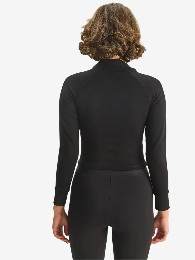 Bianco Lucci Black LUCCI Slim Fit Knitted Active Top with Zipper for Women | Best Price UAE