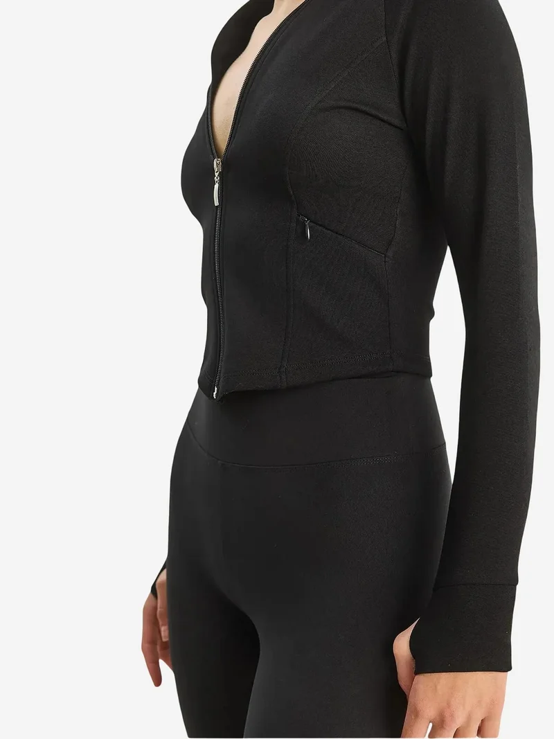 Bianco Lucci Black LUCCI Slim Fit Knitted Active Top with Zipper for Women | Best Price UAE