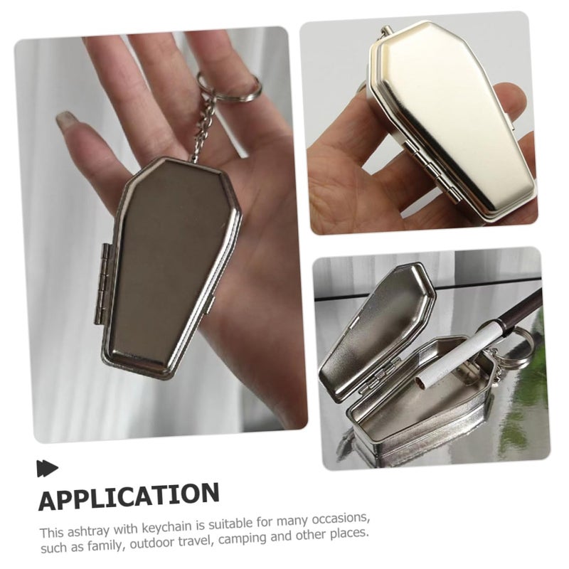 Metal Coffin Shaped Portable Ashtray Keychain for Smokers Travel Camping Outdoor Use - Image 4