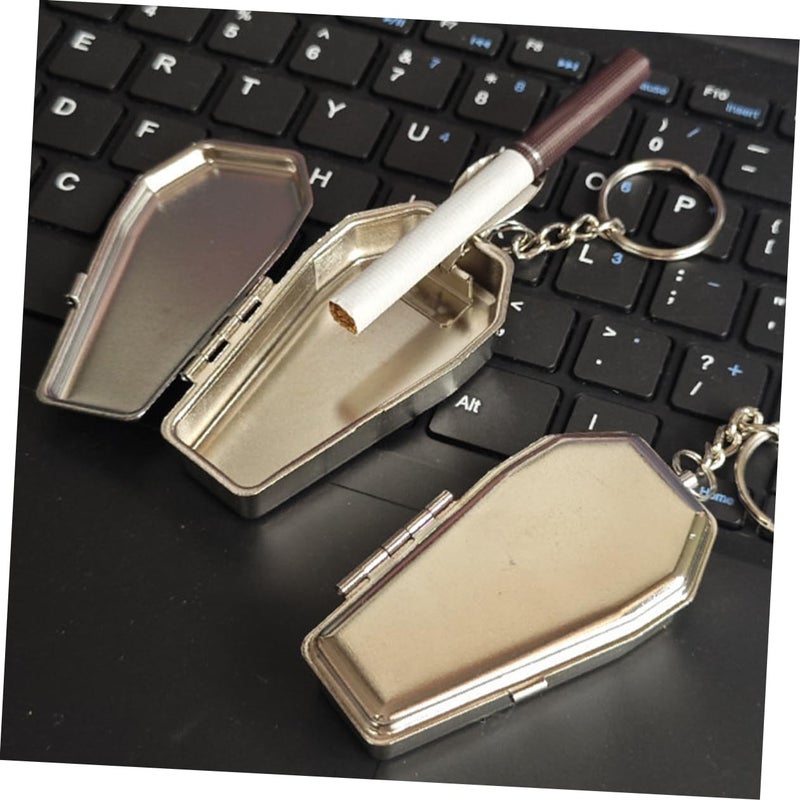 Metal Coffin Shaped Portable Ashtray Keychain for Smokers Travel Camping Outdoor Use - Image 3