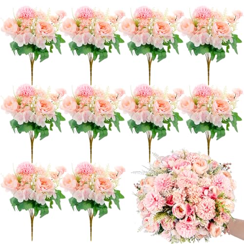 Olgaa 12 Bundles Peonies Artificial Flowers Silk Flowers Fake Peony Bouquet Faux Peonies Flowers Bulk for Wedding Decor Centerpiece Table Decorations Pink - Image 1