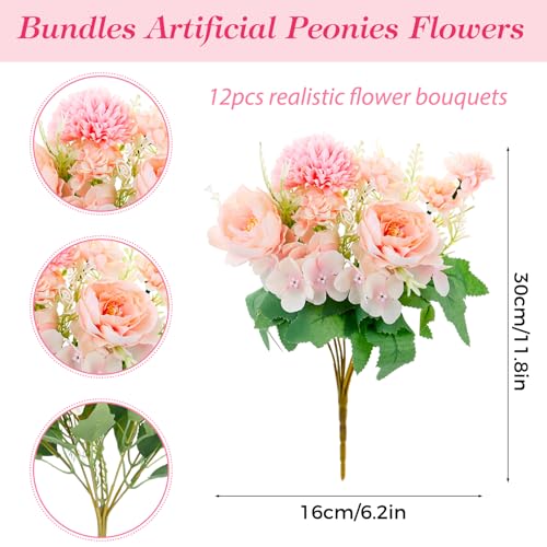 Olgaa 12 Bundles Peonies Artificial Flowers Silk Flowers Fake Peony Bouquet Faux Peonies Flowers Bulk for Wedding Decor Centerpiece Table Decorations Pink - Image 3