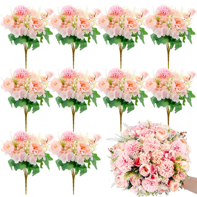 Olgaa 12 Bundles Peonies Artificial Flowers Silk Flowers Fake Peony Bouquet Faux Peonies Flowers Bulk for Wedding Decor Centerpiece Table Decorations Pink - Image 2