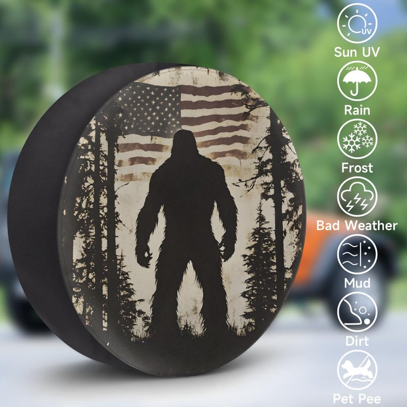 cfpolar Spare Tire Cover for RV Trailer,American Flag Bigfoot Waterproof Sun Leather Wheel Cover,Camper Spare Tire Covers Fit for Jeep Travel Trailer SUV Truck Accessories (17 in for Diameter 31” - 33”),F-1 - Image 3