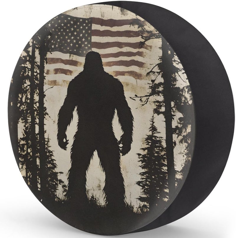 cfpolar Spare Tire Cover for RV Trailer,American Flag Bigfoot Waterproof Sun Leather Wheel Cover,Camper Spare Tire Covers Fit for Jeep Travel Trailer SUV Truck Accessories (17 in for Diameter 31” - 33”),F-1 - Image 2