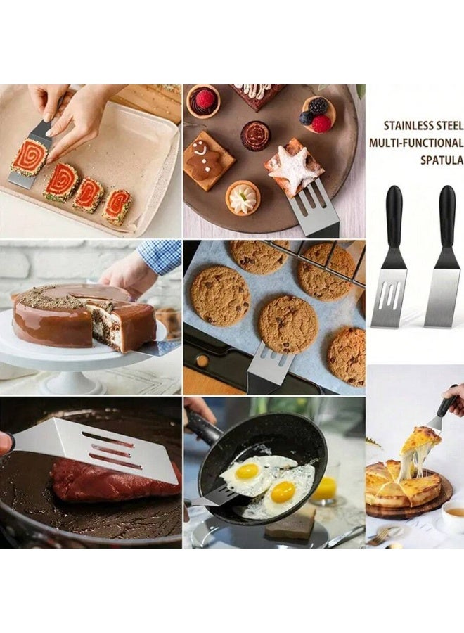 A small stainless steel spatula for kitchen use, for cooking pancakes, biscuits, lasagna, and for serving tarts, bread, and grilled items; restaurant kitchen tools. - Image 4