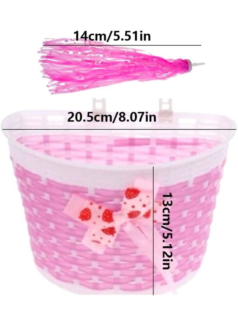 SOLARAE مجموعة شرائط سلة دراجة الأطفال، سلة دراجة للبنات، سلة مقود دراجة، شرائط دراجة، جرس وملصقات، زينة أمامية لدراجة البنات باللون الوردي - Image 2