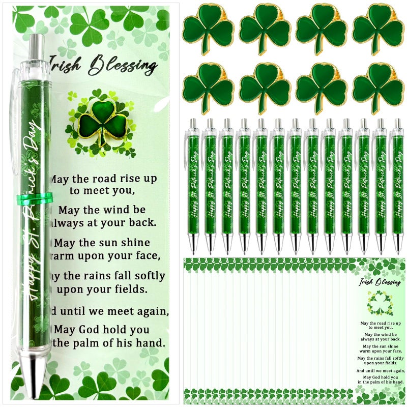 Sitroasho 30 Sets St Patricks Day Shamrock Ballpoint Pens Clover Lapel Pins with Blessing Cards Good Luck Clover Pens Brooches St Patricks Day Gifts for Employee Staff Coworker Irish Party Favors - Image 2