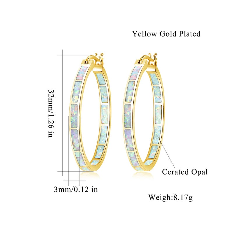 CiNily Big Gold Hoop Earrings Womens Opal Jewelry 14K Yellow Gold Plated Yellow Large Gemstone Earrings 32mm - Image 3