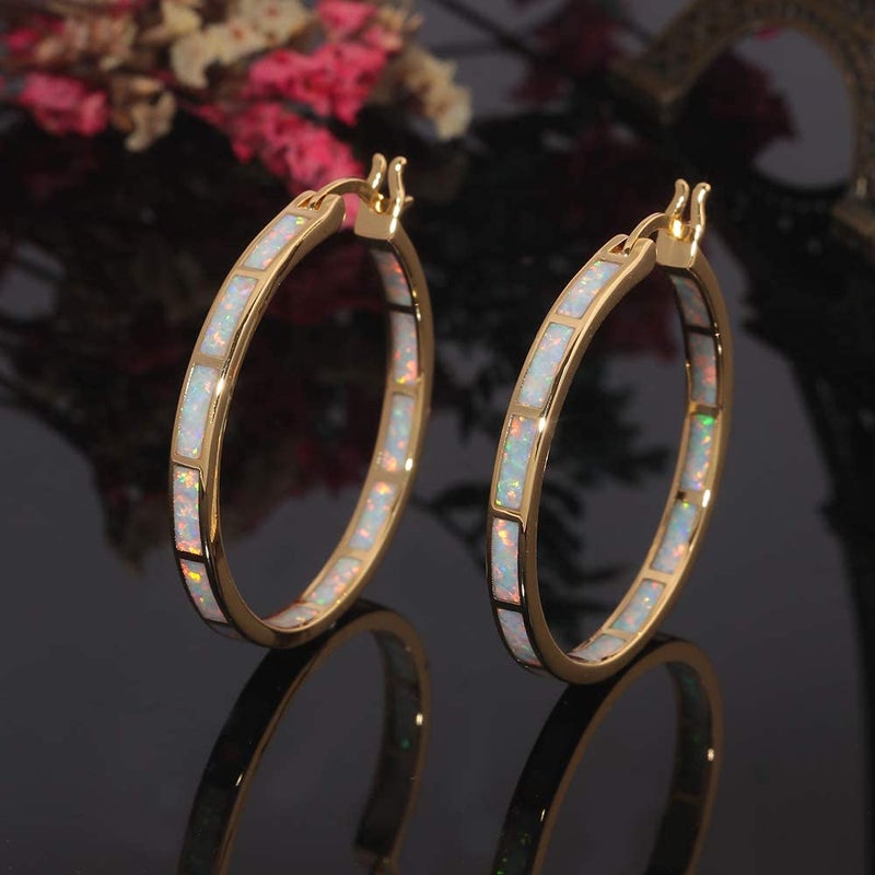 CiNily Big Gold Hoop Earrings Womens Opal Jewelry 14K Yellow Gold Plated Yellow Large Gemstone Earrings 32mm - Image 5