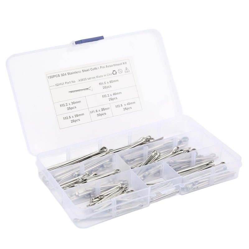 ZJchao Cotter Pin Assortment Kit Stainless Steel Fastener Set 6 Sizes M1.6x25 M2.5x25/40 M3.0x30/40 M4x60 for Auto Truck Garage Workshop Repair 150pcs - Image 3