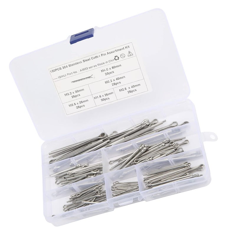 ZJchao Cotter Pin Assortment Kit Stainless Steel Fastener Set 6 Sizes M1.6x25 M2.5x25/40 M3.0x30/40 M4x60 for Auto Truck Garage Workshop Repair 150pcs - Image 2