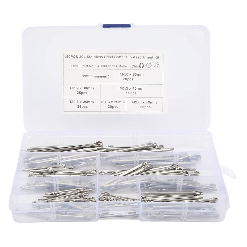 ZJchao Cotter Pin Assortment Kit Stainless Steel Fastener Set 6 Sizes M1.6x25 M2.5x25/40 M3.0x30/40 M4x60 for Auto Truck Garage Workshop Repair 150pcs - Image 5