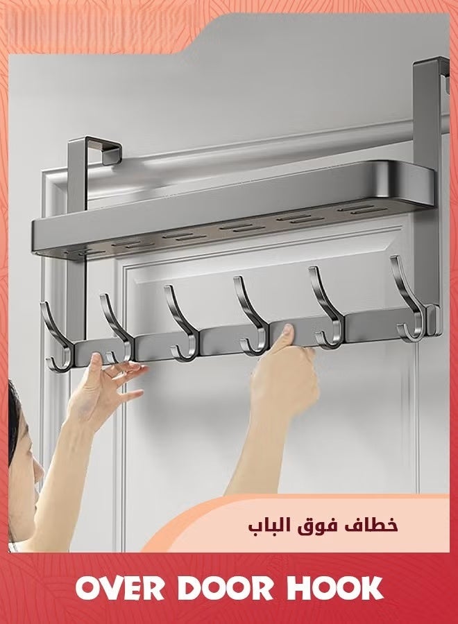 EETU Over The Door Hooks Organizer,2 Tier Over The Door Towel Rack With 6 Coat Hooks,Bathroom Door Organizer Back of Door Hanger Organizer for Bedroom,Kitchen,Gray - Image 2