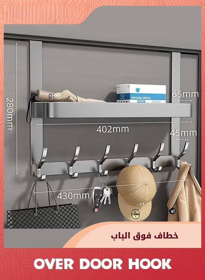 EETU Over The Door Hooks Organizer,2 Tier Over The Door Towel Rack With 6 Coat Hooks,Bathroom Door Organizer Back of Door Hanger Organizer for Bedroom,Kitchen,Gray - Image 4