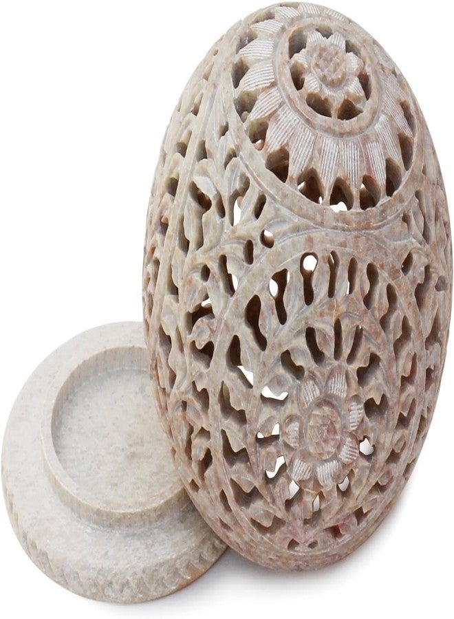 MBSC Unique Hand-Carved Soapstone Tealight Holder | Sphere-Shaped Candle Holder with Intricate Tendril Openwork Floral Design | Decorative Home Decor Accent for Living Room, Bedroom & Festive Gifting - Image 3
