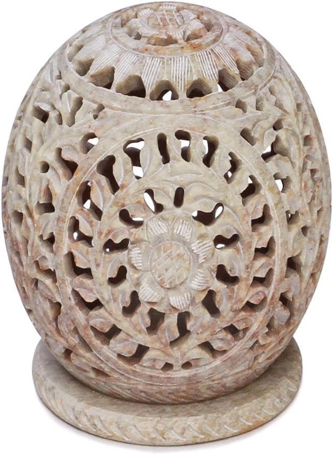 MBSC Unique Hand-Carved Soapstone Tealight Holder | Sphere-Shaped Candle Holder with Intricate Tendril Openwork Floral Design | Decorative Home Decor Accent for Living Room, Bedroom & Festive Gifting - Image 1