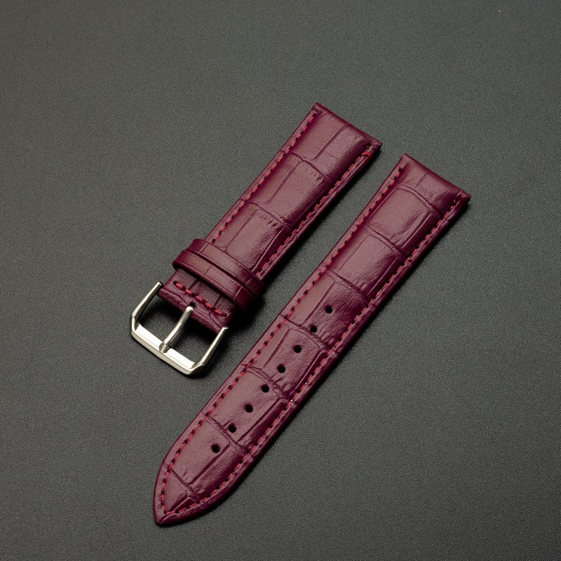 Generic Genuine Leather Watch Strap Bamboo Pattern Unisex Colorful Pin Buckle Purple (without packing single Belt) 