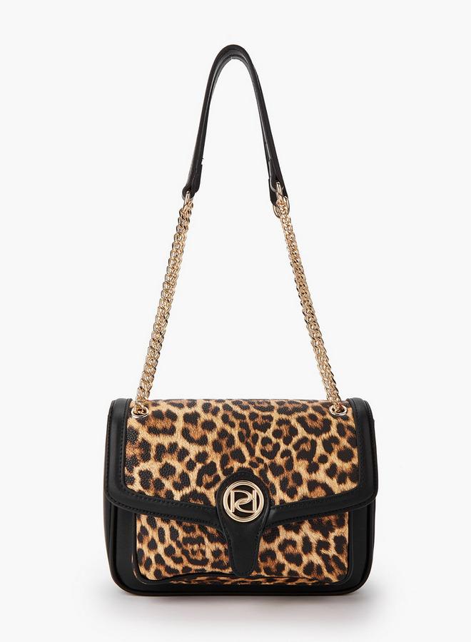 بابريكا حقيبة كروس بودي بطبعة حيوان بحزام سلسلة وإغلاق قلاب - Image 1