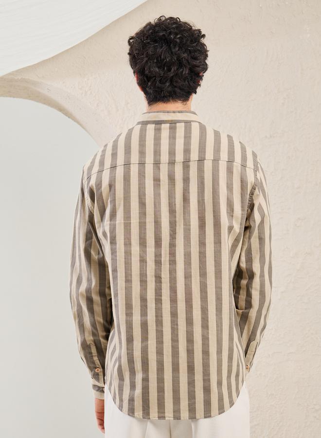 Styli Striped Relaxed Fit Mandarin Collar Shirt  - Image 4
