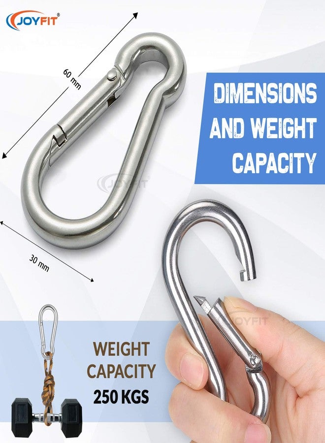 Joyfit Carabiner Clip Set - Stainless Steel Clips for Cable Machines, Resistance Tubes, Camping, Travelling Heavy Duty Carabiner Clips Assorted Sizes. [1 Pair] (Silver, 60mm) - Image 3