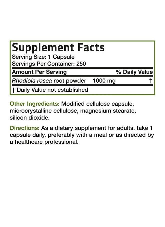 Bronson - Rhodiola Rosea 1000 mg - Adaptogenic Herb for Brain, Stress & Mood Support - Non-GMO, 250 Vegetarian Capsules - Image 1
