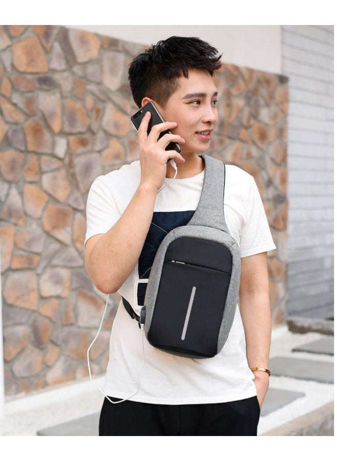 NIBEMINENT - Chest Waistpack Belt Shoulder Bag With USB Charger Grey - Image 1