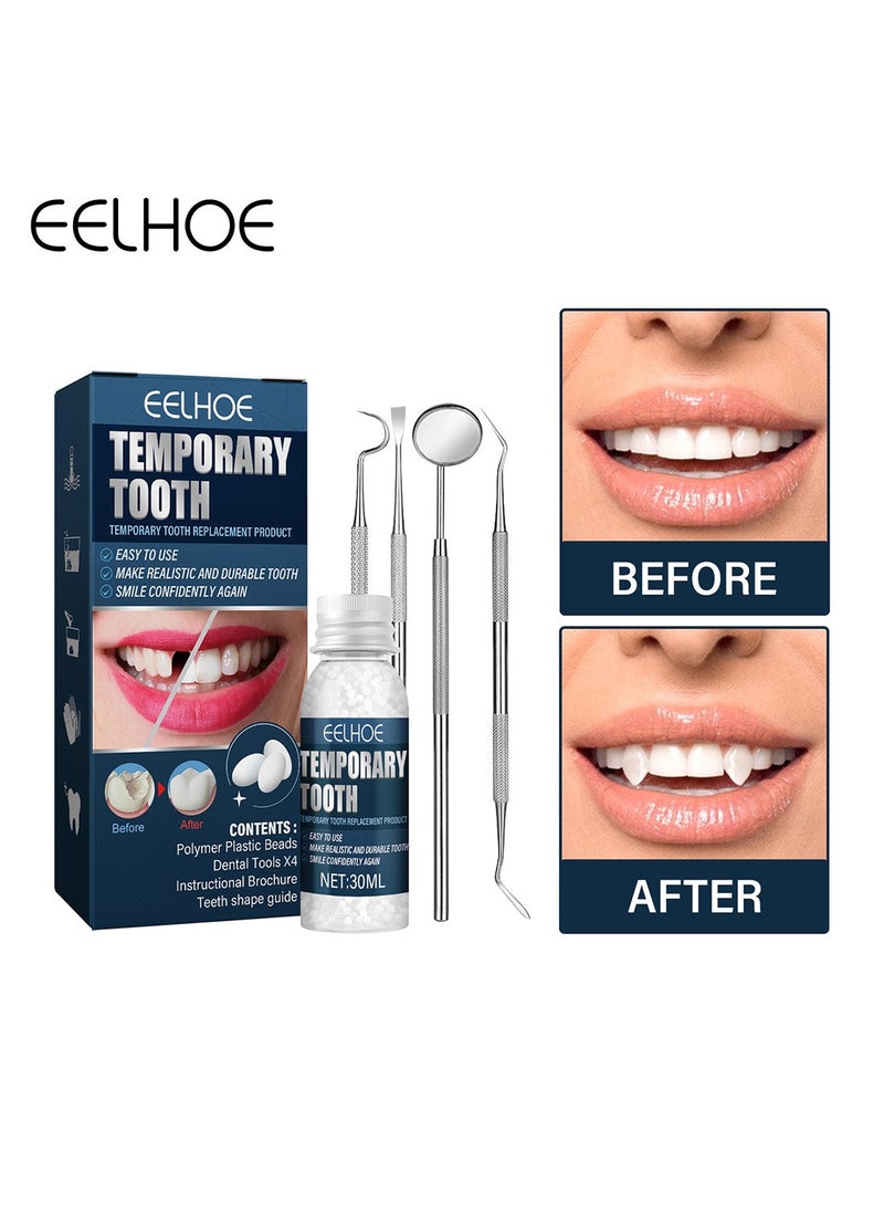 EELHOE Temporary Tooth Set with 4 Dental Tools, Easy to Use Moldable Teeth Replacements Kit for Fixing, Rooth, Broken Tooth Repair Kit 30ML - Image 1