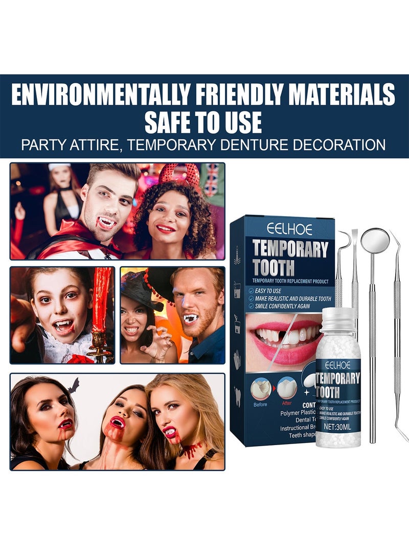 EELHOE Temporary Tooth Set with 4 Dental Tools, Easy to Use Moldable Teeth Replacements Kit for Fixing, Rooth, Broken Tooth Repair Kit 30ML - Image 4