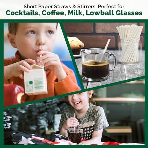 chunspak [400 Pack] Compostable Short Paper Straws Individually Wrapped, 5.75" x 0.24", Dye-free White - Great for Kids, Milk Cartons, Cocktail & Coffee - Image 5