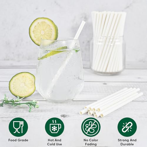 chunspak [400 Pack] Compostable Short Paper Straws Individually Wrapped, 5.75" x 0.24", Dye-free White - Great for Kids, Milk Cartons, Cocktail & Coffee - Image 4