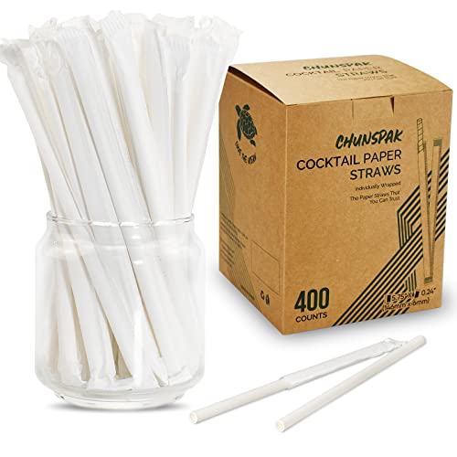 chunspak [400 Pack] Compostable Short Paper Straws Individually Wrapped, 5.75" x 0.24", Dye-free White - Great for Kids, Milk Cartons, Cocktail & Coffee - Image 1