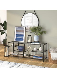 Metal Console Table with Clear Glass Shelves Glass TV Stand Black 147.3x61x40.6cm - pzsku/Z61718117A62839F199F3Z/45/_/1723823618/80f58454-a8c5-44b2-a0a9-1c43b57958c7