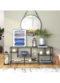 Metal Console Table with Clear Glass Shelves Glass TV Stand Black 147.3x61x40.6cm - pzsku/Z61718117A62839F199F3Z/45/_/1723823639/7db7c098-8e87-4a3a-ba1e-35874af1c59e