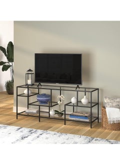 Metal Console Table with Clear Glass Shelves Glass TV Stand Black 147.3x61x40.6cm - pzsku/Z61718117A62839F199F3Z/45/_/1723823669/6ac33bf1-9db6-4bfa-a92d-517a10d9651c