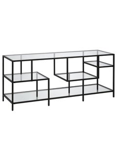 Metal Console Table with Clear Glass Shelves Glass TV Stand Black 147.3x61x40.6cm - pzsku/Z61718117A62839F199F3Z/45/_/1723823730/0e5ae83c-64b9-46f6-925a-d4bf988257ab