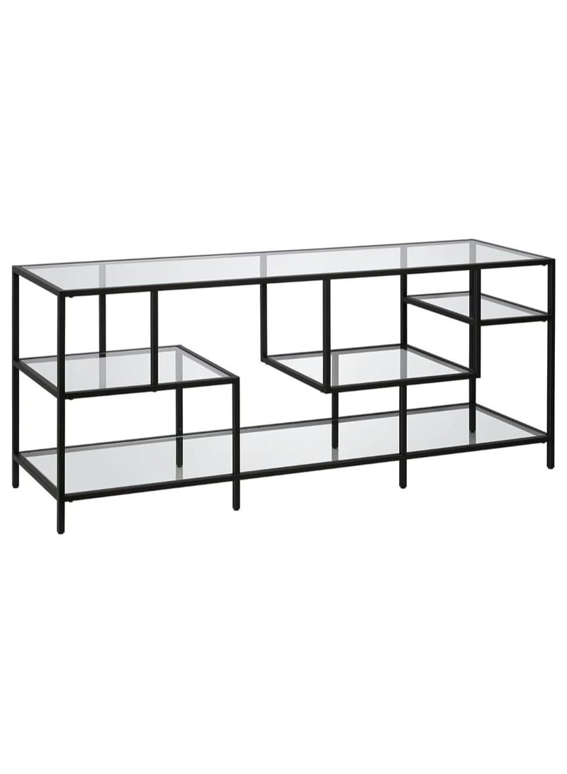 LINGWEI Metal Console Table with Clear Glass Shelves Glass TV Stand Black 147.3x61x40.6cm - Image 5