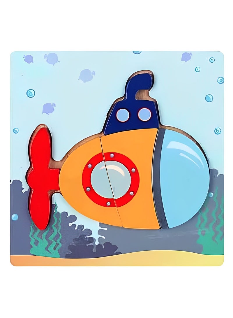 Wooden 3D Jigsaw Puzzle Submarine Colored Shape for Toddlers, Teacher Parents Early Learning Support Tools, Attractive Colors and Patterns, Montessori Motor and Sensory Skills Develop Toys, Ideal Gift - Image 1